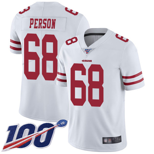 San Francisco 49ers Limited White Men Mike Person Road NFL Jersey #68 100th Season Vapor Untouchable->women nfl jersey->Women Jersey